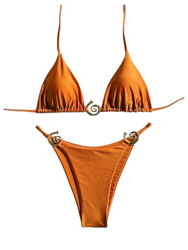 SHENHE Women's Thong Bikini Set Halter 2 Piece Swimsuit Triangle Metal Ring Bathing Suits