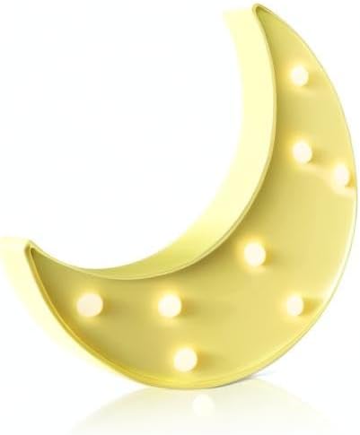 Miniatura 7 de Ganrami Luz nocturna de luna amarilla para dormitorio de niños, decoración de luna alimentada por batería para pared de guardería, luces nocturnas