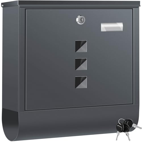 KESSER® Briefkasten Edelstahl mit Zeitungsfach Namensschild, Sichtfenster, gebürstet, 3X Schlüssel abschließbar, Pulverbeschichtet, Wandmontage, groß, inkl. Montagematerial, Anthrazit
