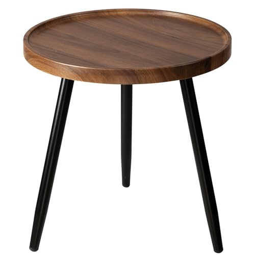 danpinera Runder Beistelltisch, Akzenttisch mit Metallbeinen und Holztablett, Kleiner runder Beistelltisch für Wohnzimmer, Schlafzimmer, Kinderzimmer, Braun & Schwarz
