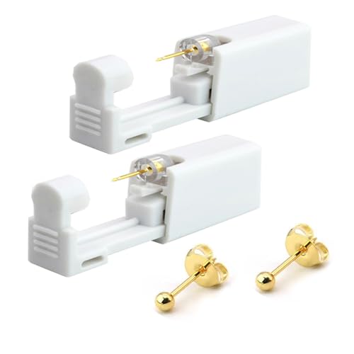 AM RIGHT THIRTY Ear Piercing Kit Disposable Ear Piercing Gun Kit with Sterile Earring Studs Easy and Safe Earring Self Piercing Kit for Your Own Use at Home (Gold -3mm)