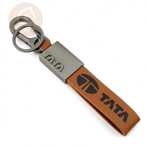 Image of Premium Leather Keychain Metal Hook Compatible with Durable Faux Leather Brown Strap with Heavy-Duty Alloy Clip Stylish Bike & Car Key Holder