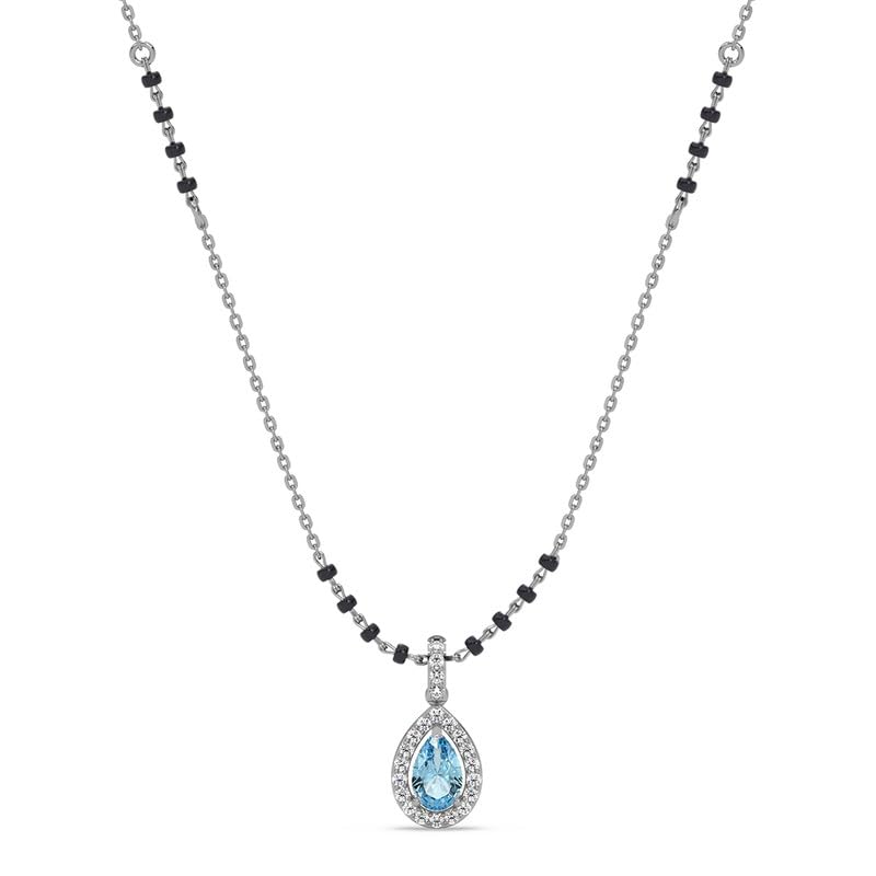 clara 925 Sterling Silver Drishti Teardrop shaped Mangalsutra Tanmaniya Pendant With Black Beads Chain | Platinum Plated, Swiss Zirconia |Gift for Women-picture-12
