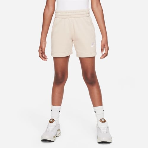 Nike Sportswear Club Fleece Big Kids' (Girls') 5" French Terry Shorts (Sanddrift/Sanddrift/White, FD2919-126) Size Large4