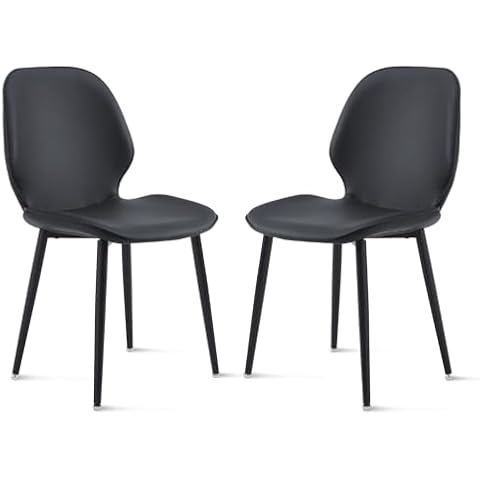 Ironalita Black Upholstered Dining Chairs Set of 2 for Table, Mid Century Modern Faux Leather Kitchen Dining Room Chair with Metal Legs, Heavy Duty Comfortable Dinner Chair for Restaurant, Living Room Cover