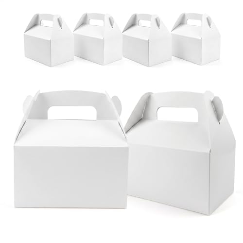 Homrelaxy 12 PCS White Party Favor Boxes with Handle 6.3x3.5x3.5 Inch Goodie Gable Boxes for Bakery Cookies Treats Candies Birthday Wedding and Events