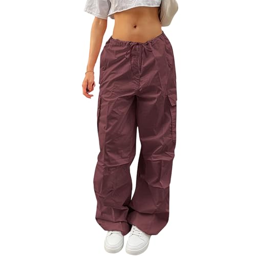 Pantalones Cargo de Pierna Ancha para Mujer, Estilo Y2K, Holgados, Tipo Jogger, Deportivos, Casuales, de Corte Suelto, Estilo Urbano, Color Burdeos, Talla pequeña.