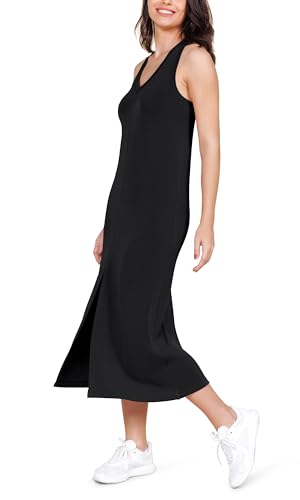 ODODOS Modal Soft Front Split Midi Dress for Women, V Neck Sleeveless Casual Summer Tank Dress