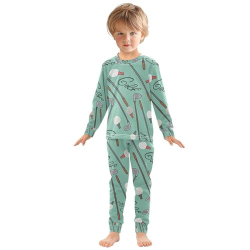 Golf Green Sport Pajama Sets Long Sleeve Top with Pants Cotton Soft Sleepwear 2 Piece Pjs Set, 8 Years Old4