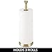 mDesign Metal Free-Standing Toilet Paper Holder with Brushed Stainless Steel Tube, Stand with Storage Roller Organizer for Bathroom Cabinet - Holds 3 Rolls Toilet Tissue - Hyde Collection - Soft Brass