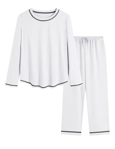 Image of KCW Womens Pajamas Sets 100% Cotton 2 Piece Lounge Set Long Sleeve Tops and Pants Soft Pjs Sleepwear with Pockets