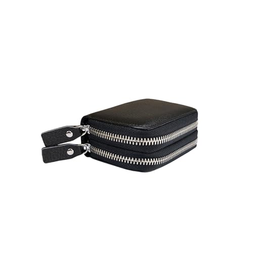 Women's Leather Multi Compartment Credit Card Wallet, Zip Accordion Wallet, RFID Blocking (Black)2