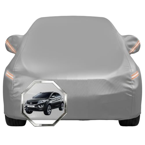 Image of Pivalo Car Cover for Tata Nexon All Model & Years with Mirror Pocket 100% Waterproof Triple Stitched Bottom Elastic Dust, Heat & UV Resistant Full Body Protection (Grey with Highlighter)