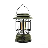 ExtraStar LED Campinglampe, 120 Lumen, Solarladung & USB-C, Dimmbare Retro Laterne mit Klappbarem Tragegriff, Tragbare Notleuchte für Camping, Garten, Zelt, Stromausfall (Dunkelgrün)