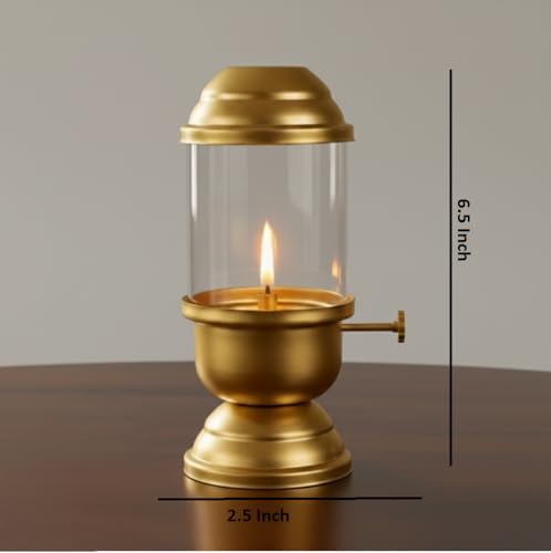 Image of Akhand Diya with Adjustable Wick, Knob, Bati Lifting Screw Lever 75 ml Oil Capacity, Burns Up to 20 Hours for Long-Lasting Pooja (Small)