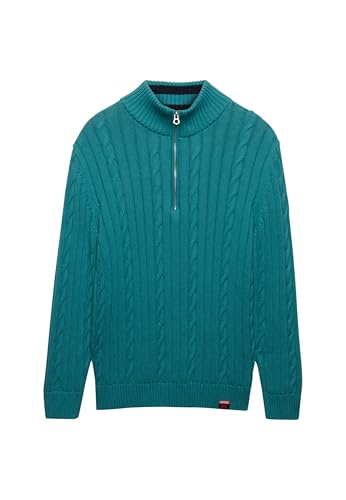 Superdry Damen Lässiger Zopfmuster-Pullover mit Halbreißverschluss Blaugrün 40