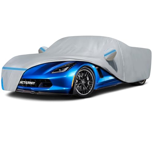 Image of Car Cover for 2014-2019 Corvette C7 Stingray, Waterproof Custom-fit Sun Rain Dust Snow All Weather Protection Outdoor C7 Full Car Cover with Door Zipper and Cotton Lining-Grey