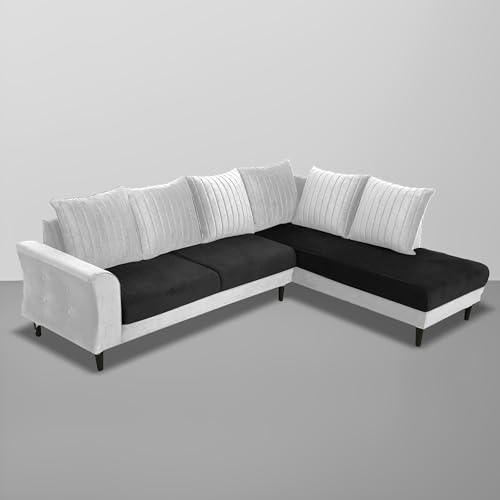Image of Gratly RHS 4 Seater L Shape Sofa Set for Living Room (Black Grey Colour) Premium Fabric Sofa