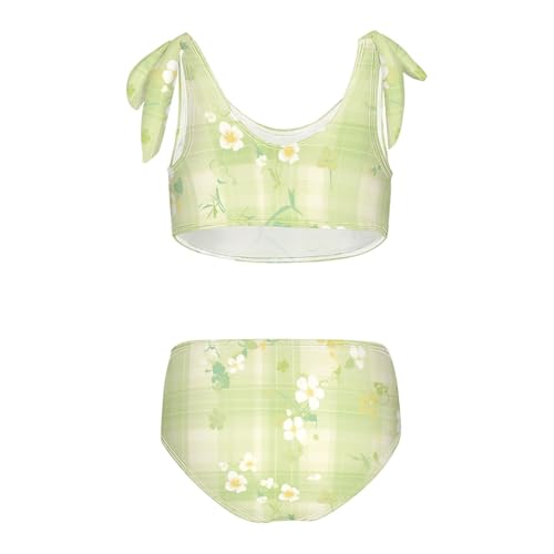 KLL Green Plaid Girls Two Piece Bikini Sets Quick-Dry Swimsuit Swimming Suits Adjustable Shoulder Strap2