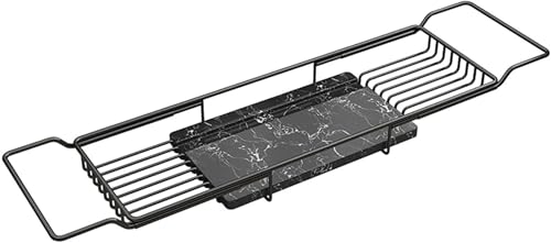 BQQB バスタブトレー ステンレス 伸縮65-95CM お風呂テーブル かびない バスタブラック 浴槽物置台 バスタブテーブル 浴槽上トレイ 浴槽スタンド 入浴剤収納 水切り シンク上 スマホ タブレット用 大容量 (長さ65-95*17幅*5CM,黒・