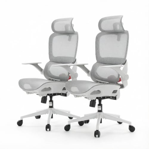 Image of SIHOO B100 Office Chair, Comfy Ergonomic Office Chair, High Back Computer Chair with Adaptive Lumbar Support & Wide Headrest, Flip-up Armrests, Swivel Desk Chair, 2 Packs, Grey