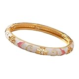 Cloisonne Bracelet For Women, Chunky Bangle Trendy Cute Flower Enamel Bangles Multi Tone Engraved Cuff Gold Plated Bracelets Stackable Wife Jewelry Friendship Gift (Flower Diamond White, One Size)