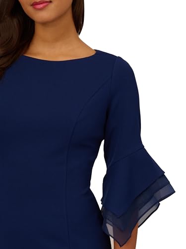 Image of Adrianna Papell Stretch Knit Crepe Sheath Dress with Tiered Organza Bell Sleeve
