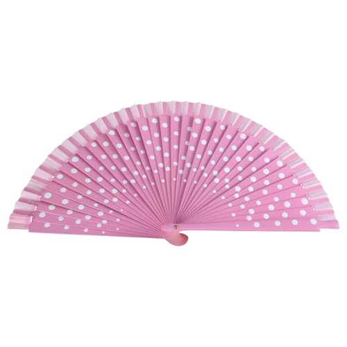 QIIIMSLSS Abanico plegable de madera española flamenca, diseño de puntos, moderno, clásico, vintage, para baile y fiesta