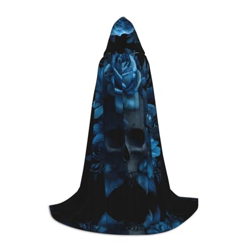 ZQYTGFDC Capa con capucha de calavera azul para adolescentes, para disfraces de cosplay de Halloween