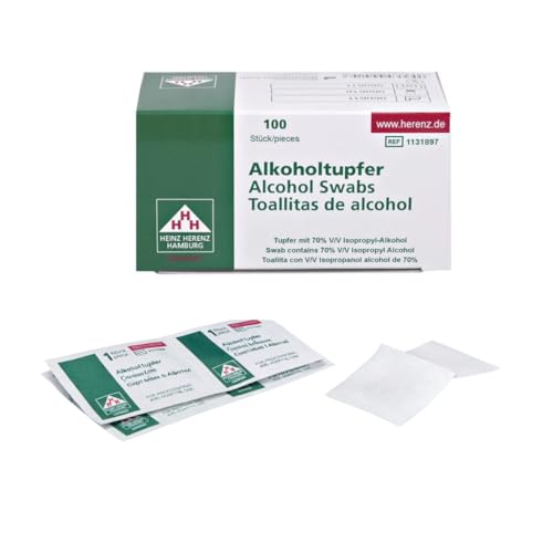 Alkoholtupfer zum Reinigen 70% Isopropylalkohol unsteril einzeln verpackt ungefaltet 6 x3 cm. Box à 100 St.