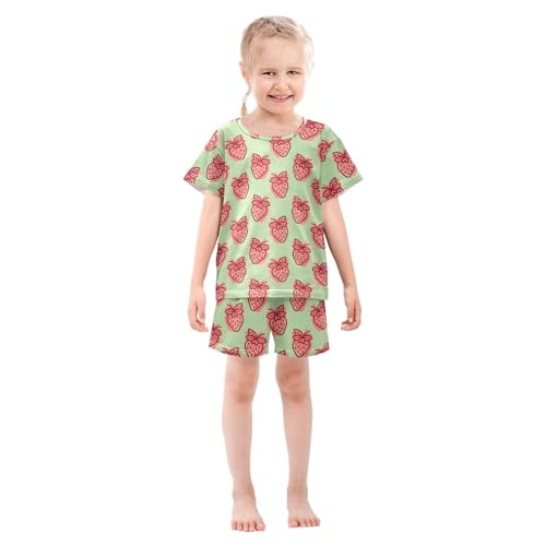 Strawberry Cute Red Cartoon Pattern Summer Cute Pajama Sets, Short Sets for Daily Wears and Sleep Wears3