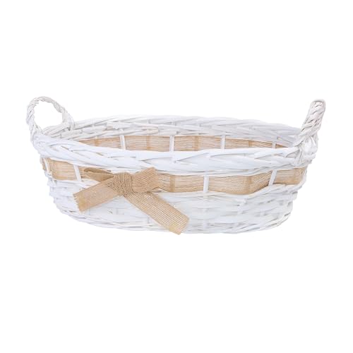 Wickerfield Wicker Basket with Handles and Bowknot Home Collection Storage Basket Display Decoration Gift Shelf Hamper (White)