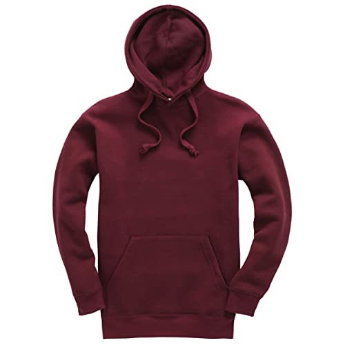 Image of New Spirit Original Mens Womens Unisex Soft Fleece Hoodie - Drawstrings and Pouch Pocket - Comfy Cozy Hooded Sweatshirt - Perfect for Casual Work Wear, Gym - 80% Cotton 20% Polyester BUR XXL Burgundy