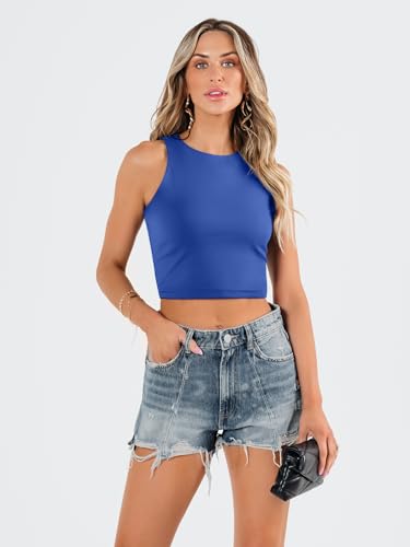 Image of EFAN Women's Double Lined Racerback Crop Tank Top | High Neck Slim Fit Sleeveless Workout Top, No-Bra Essential for Gym, Yoga & Going Out