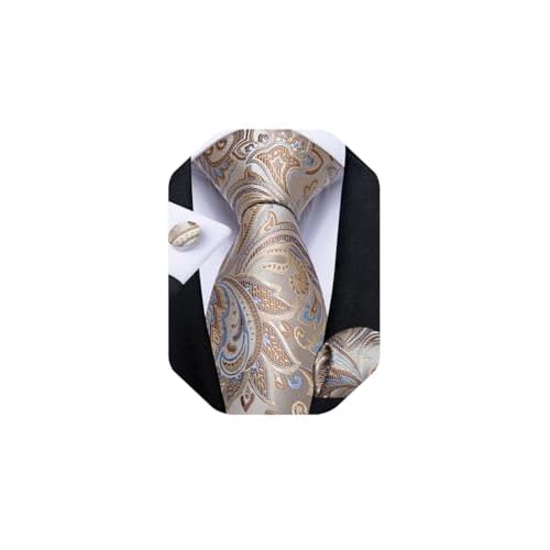 DiBanGu Mens Tie Set Silk Solid Paisley Necktie and Pocket Square Cufflinks Classic Formal Ties for Men Wedding Party