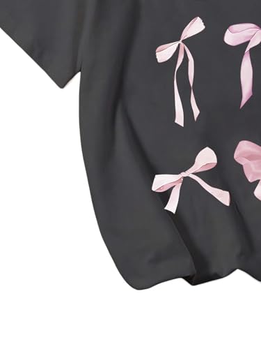 Image of Girl's Bow Graphic Tees Crew Neck Short Sleeve Summer T Shirts Preppy Cute Clothes for Girls