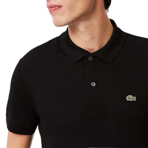 Lacoste Mens Short Sleeve Pima Jersey Interlock Regular Fit Polo, Black, X-Large