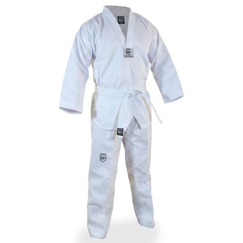 ELITE - Classic White Collar Taekwondo Uniform (TKD Dobok) Ribbed Fabric (140 (0))