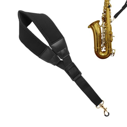アルトサックスネックストラップ - バリトンサックス用調節可能ストラップ 金属フック付き 楽器アクセサリー - 柔らかいクッション付き楽器用キャリア メタルフック付き 青少年 初心者 学生 向け