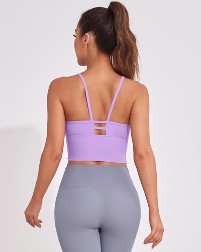 Image of AngiMelo Longline Sports Bras for Women High Support Strappy Push Up Workout Tops Built in Bra Padded Crop Yoga Tank Top