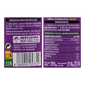 "Lenteja cocida Hacendado Tarro 295 g (210 g escurrido) Pack 2"