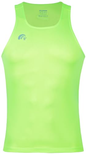 TLRUN Men's Running Tank Top Ultra Lightweight Marathon Singlet Shirts Dry Fit Workout Sleeveless T-Shirt, Fluorescent Yellow-Square, X-Large