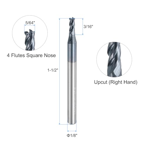 Image of uxcell 5pcs Carbide Square End Mills, 5 /64 inch Dia AlTiN BN Coated 4 Flutes Milling Bit Cutter, for Hardened Steel Cast Iron Alloy Metal, 1 /8 inch Shank 3 /16 inch Cut Length 1-1 /2 inch Long HRC50