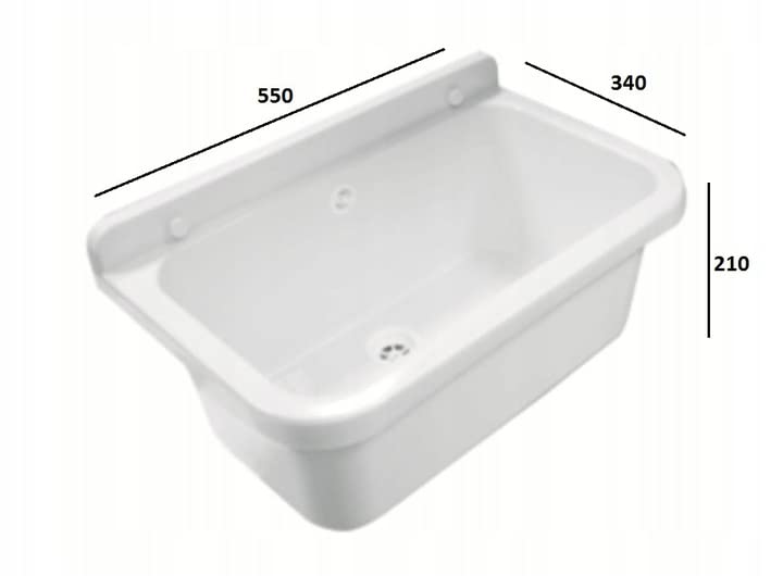 ADGO Évier Commercial avec Grande Chambre et Taille, Industriel pour Garage, Buanderie, Atelier, Siphon, Kit de Montage, Résistant aux Intempéries, Monochambre (55 x 34 x 21 cm, Blanc