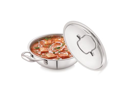 Image of Anjali TATTVA Triply Kadai 2000ml with Stainless Steel Lid - Food Grade Stainless Steel, Aluminum Core, Induction Compatible, Even Heat, Durable & Versatile Cooking Pan(TVTKD22)