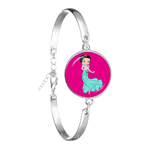 Cabochão redondo de vidro artesanal Betty Boop pulseira de corrente para mulheres e homens festa Favor pulseira joalharia melhor presente, Zinco