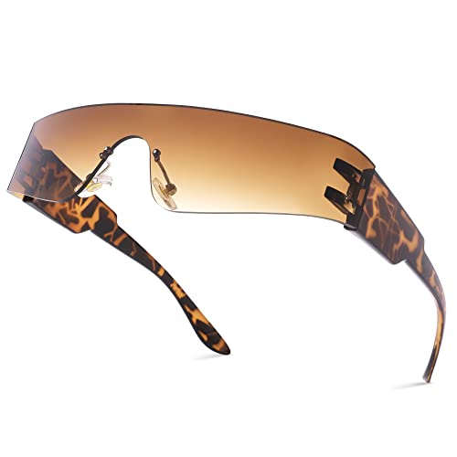 Image of COASION Wrap Around Sunglasses for Women Men Trendy Rimless Futuristic Shades Y2k Shield Flat Top Fashion Eyeglasses