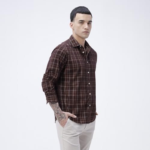 Image of BASICS 100% Cotton Checked Shirt for Men | Slim Fit | Everyday Smart Casual Wear | Full Sleeve