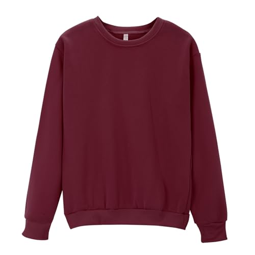 Sudadera con forro polar para mujer, cuello redondo, hombros caídos, manga larga, ligera, informal, para otoño, suave, cómoda, holgada, para entrenamiento, rosso, XXL