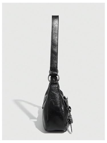 Image of QWINEE Women's Vintage Buckle Shoulder Bag Y2K Punk PU Leather Handbag Clutch Purse